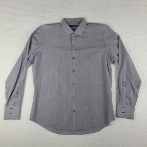 Zachary Prell Dress Shirt Mens Large Blue Brown White Striped Button Up